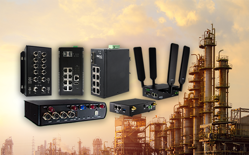 BEC Industrial IoT solutions portfolio, including cellular router, industrial switch, convertor and gateway.