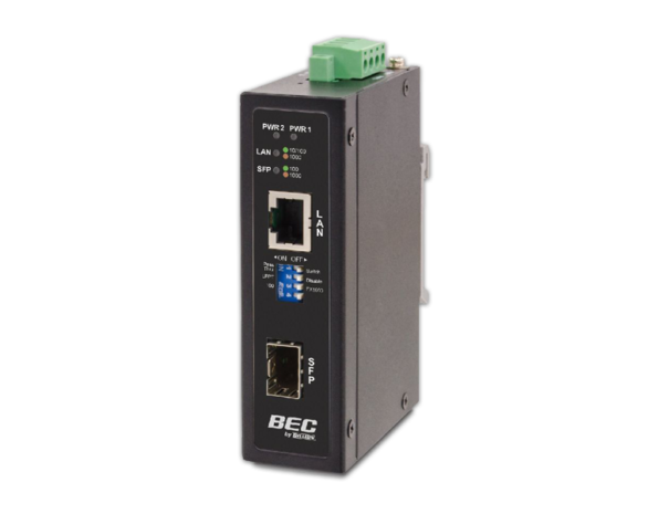 BEC 1x GbE RJ45 to 1x 100/1000 Base SFP Industrial Media Converter